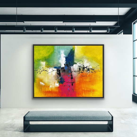 3D Vibrant Textured Abstract Painting on Stretched Canvas, Mod Bright Multicolor - Picture 3 of 7